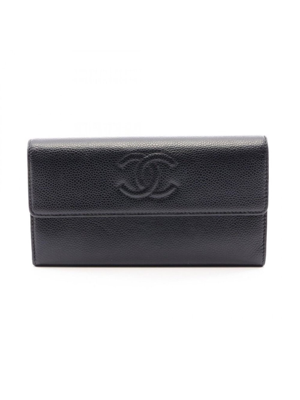 Chanel Bifold Wallet CC Logo Black Caviar Leather Quilted